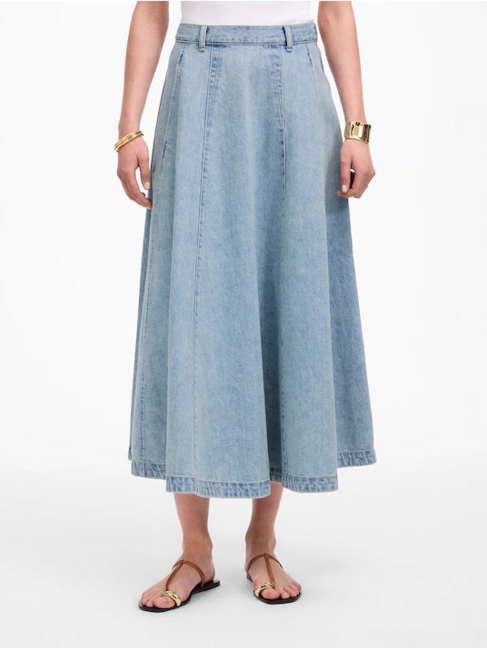 NWT Madewell Light Blue Denim in Edmonton wash A-Line Midi Skirt size 27 - Picture 2 of 12